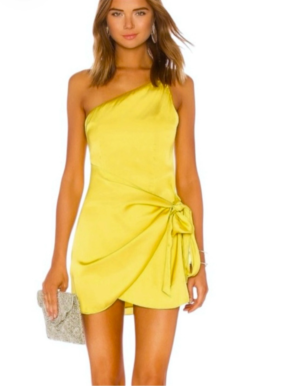 Lovers + Friends Karen Satin Tie Skirt Mini Dress Chartreuse Yellow Size S